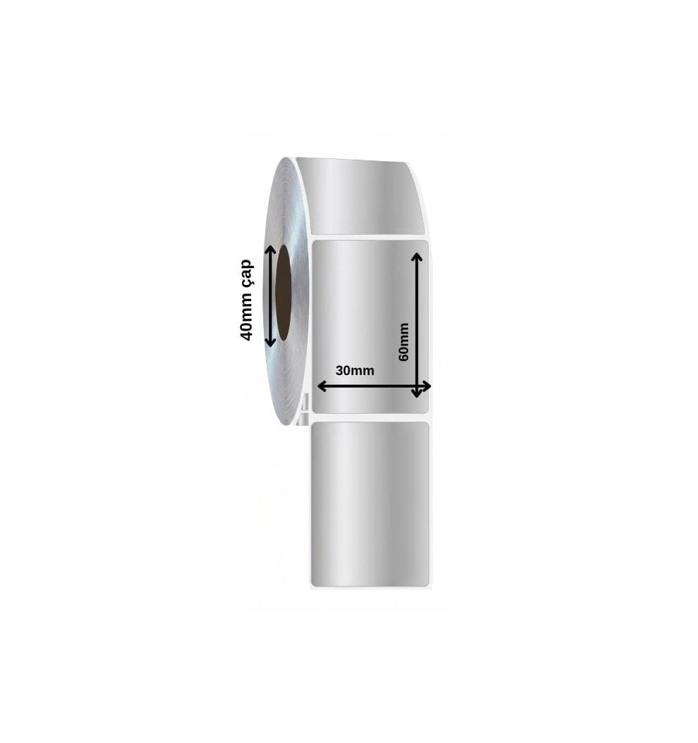 Silver Mat Etiket 30x60 mm